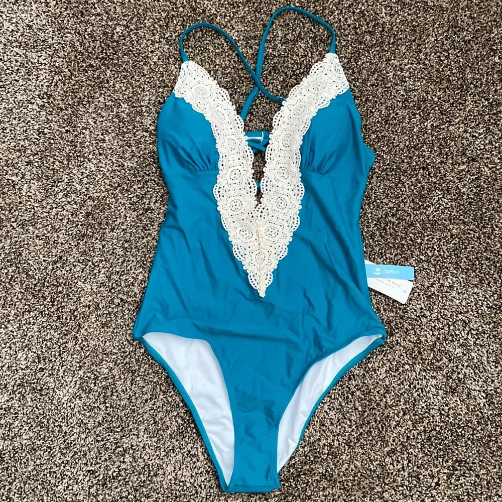 Cupshe Turquoise Lace One-Piece, NWT